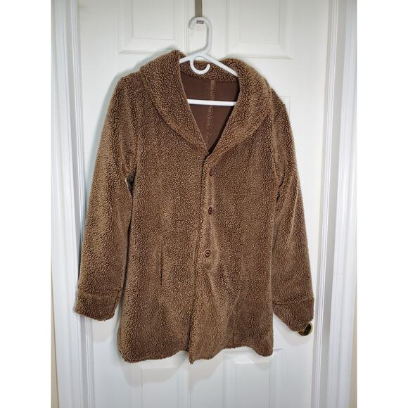 EDDIE BAUER SHERPA FAUX SHEARLING REVERSIBLE COAT SOFT BROWN TRENCH SOFT XL - Picture 4 of 16